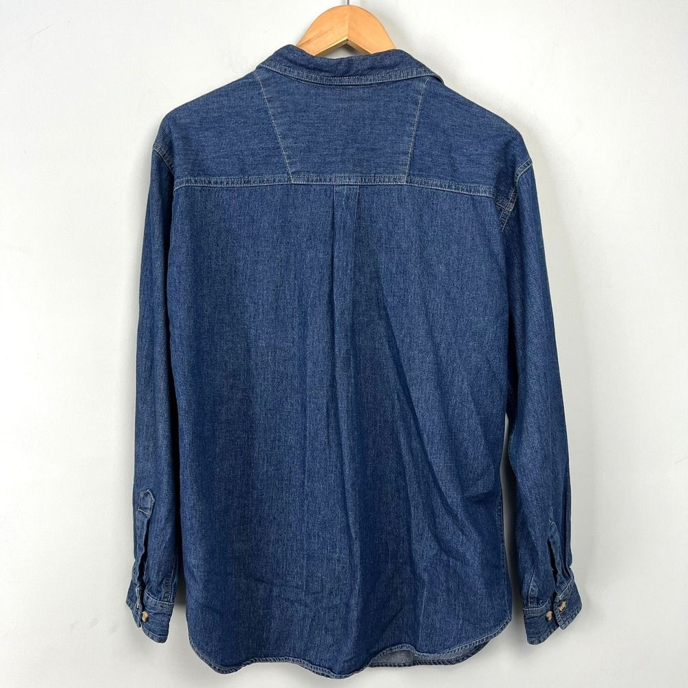 Bill Blass Women M Denim Button Down Shirt Embroidered Crest 90s Preppy Academia - Picture 6 of 8